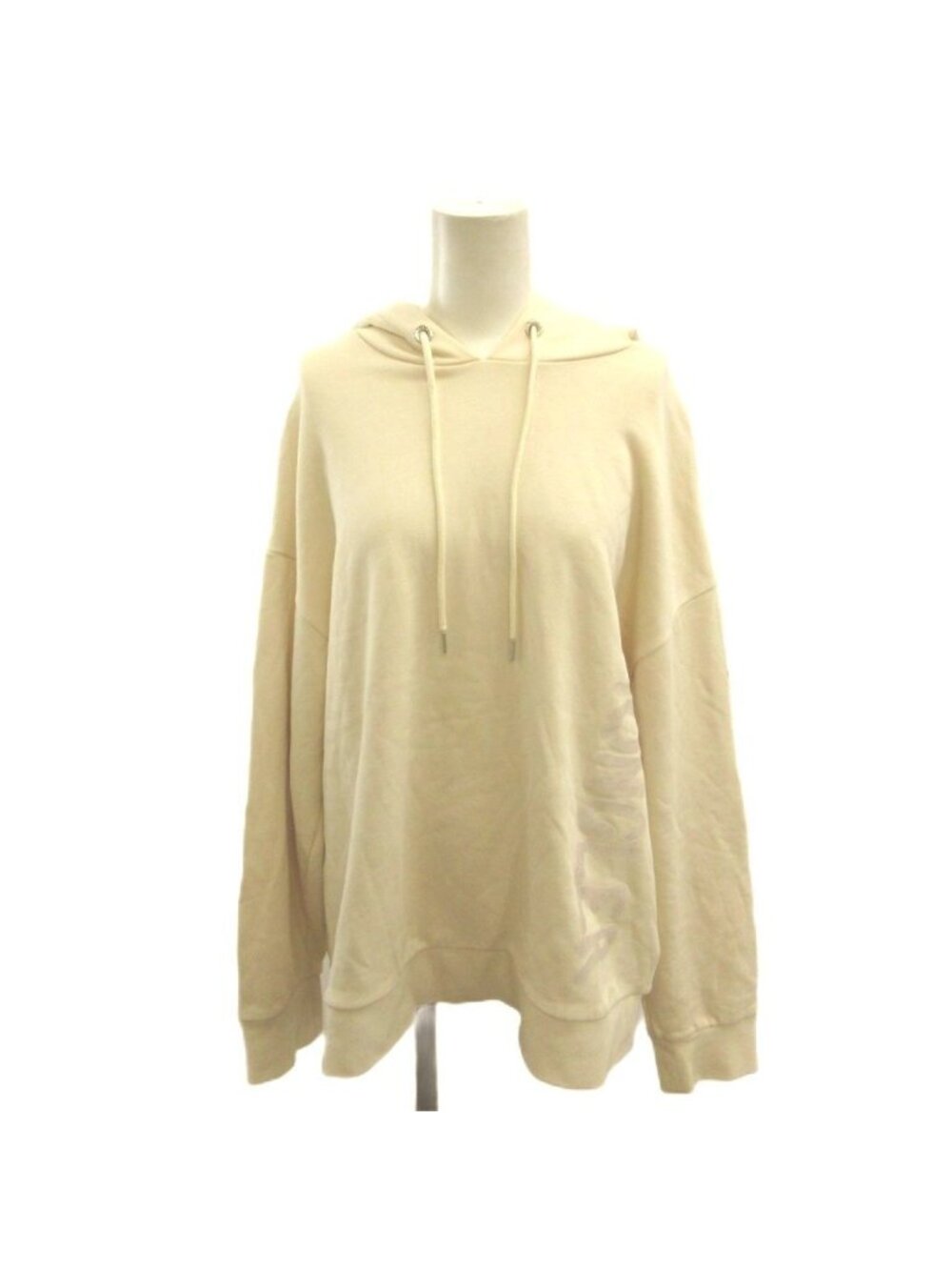Moncler Pullover Hoodie Beige Hood Long Sleeve Top Drop Shoulder Logo Patch L